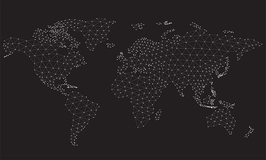 Vector low polygonal world map. Origami map illustration.