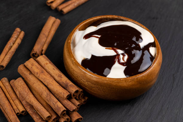 istock Fresh Yogurt with added chocolate for chocolate flavor 1482619565