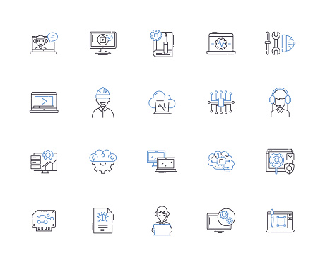 Web programming line icons collection. Web, programming, HTML, CSS, JavaScript, AJAX, XML vector and linear illustration. PHP, MySQL, JQuery outline signs set