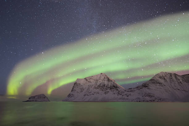 istock Spectacular Northen light at Vik Beach - Lofoten Islands - Norway 1482622576