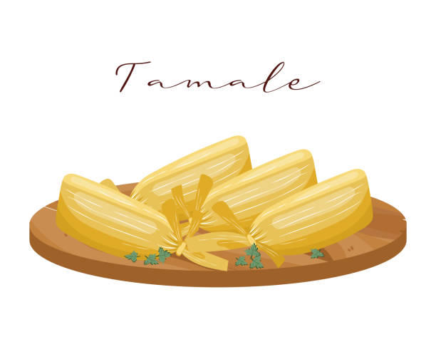 Tamale, dough with meat in corn leaves, Latin American cuisine. National cuisine of Mexico. Tamale, dough with meat in corn leaves, Latin American cuisine. National cuisine of Mexico. Food illustration, vector tamales stock illustrations