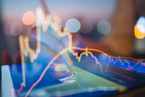 Stock Focusing themetic investing protect risk and wealth from recession and inflation economic chart background