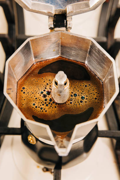 istock Moka pot on a gas stove in the kitchen 1482627740