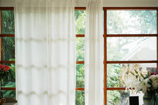istock Interior living room, minimal style, Curtains and translucent windows for background and wallpaper. 1482627784
