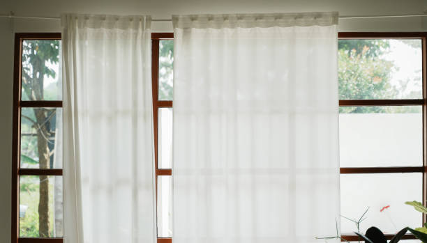 istock Interior living room, minimal style, Curtains and translucent windows for background and wallpaper. 1482627811