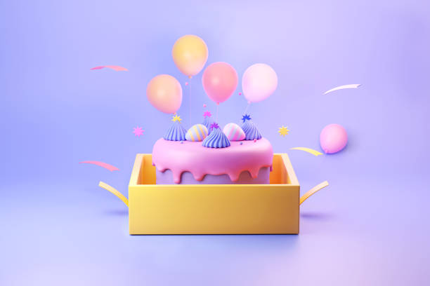 istock Birthday Cake and anniversary  on the box  and balloon 1482631696