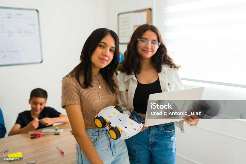 Tech Smart Girl Beautiful Smart Teen Girls Learning To Code A Program Stock Photo ...