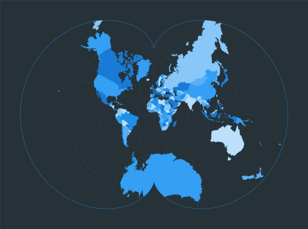 istock World Map. August's epicycloidal conformal projection. Futuristic world illustration for your infographic. Nice blue colors palette. Attractive vector illustration. 1482635755
