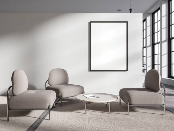 istock Light business room interior with relax place and coffee table. Mockup frame 1482636146