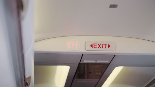 Exit sign and Toilet sign on Airplane