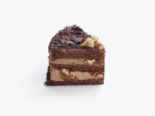 A slice of chocolate cake. on white background
