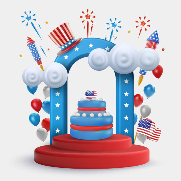 istock 4th july podium or display with holiday elements. Festive art object for usa independence day. American national celebration design. Bright vector 3d cartoon illustration in minimal realistic style. 1482640612
