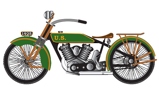 Vintage U.S. military motorcycle illustration on white background.