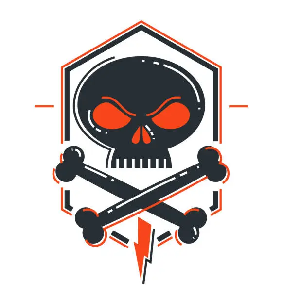 Vector illustration of Angry cartoon skull vector icon isolated, logo or emblem scull death theme.