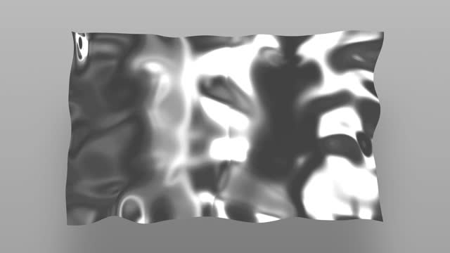 3d render of abstract art with surreal 3d organic alien plane or liquid substance in curve wavy smooth and soft bio forms in silver metal chrome material with glossy glass parts on grey background