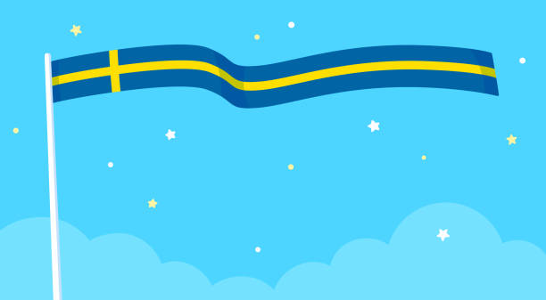 ilustrações de stock, clip art, desenhos animados e ícones de flag of sweden waving in the sky - day sky swedish flag banner