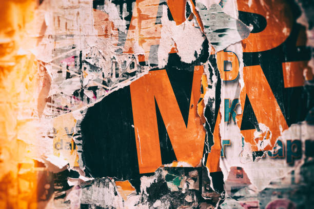 istock Old ripped torn grunge posters and backgrounds creased crumpled paper backdrop surface placard stock photo 1482665010