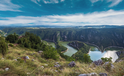 Beautiful summer top view of the meanders of the Uvac River, Serbia.