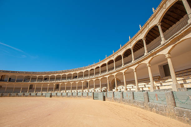 Bullring or plaza de toros building exterior in Antequera. Antequera is a city in the province of Malaga, the community of Andalusia in Spain.