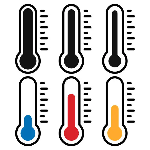 Vector illustration of Temperature Symbol Set . Thermometer showing the temperature . Thermometer icon. Vector illustration.