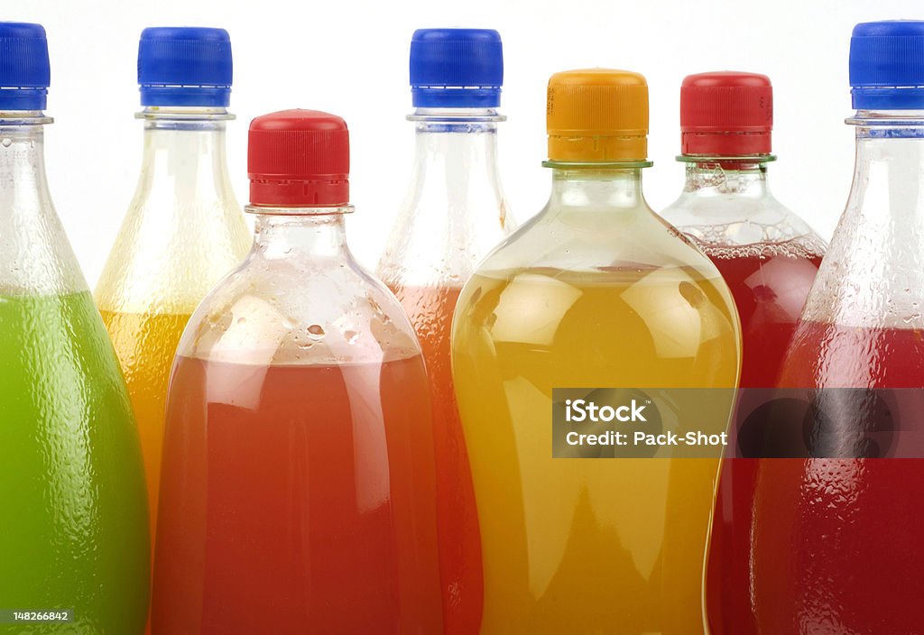 An up close picture of different types of soda soda bottle Bottle Stock Photo