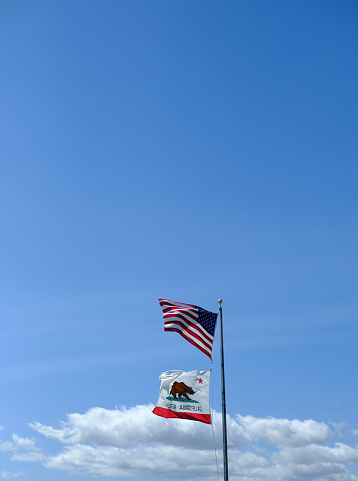 California flag and american flag in the sky.