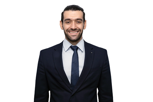 Isolated Front View of Businessman in Suit  Smiling to the Camera
