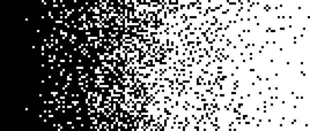 ilustraciones, imágenes clip art, dibujos animados e iconos de stock de fondo degradado de semitonos pixelado. desvanecimiento de la textura del píxel. disolución de papel tapiz en blanco y negro. fondo vectorial - dissolving