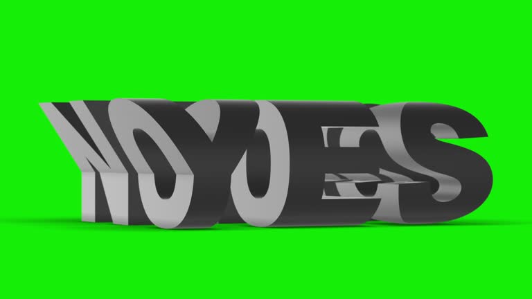 Loopable YES versus NO concept. 3D animation on Chroma key background. 4k resolution.