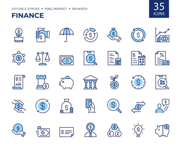 Vector illustration of Finance Color Line Icons.