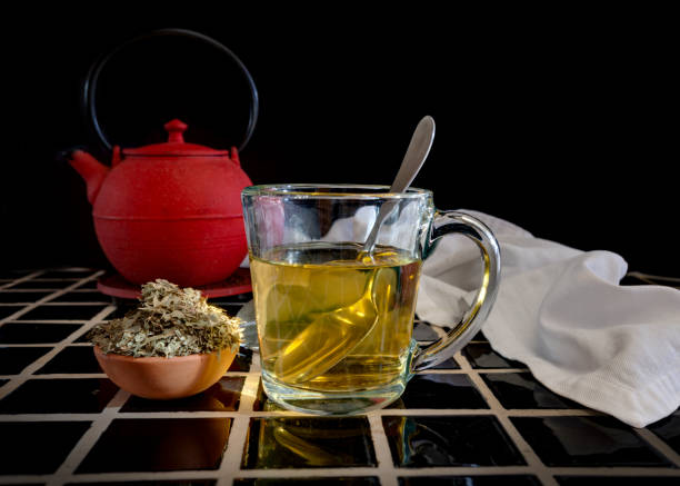 Horny Goat Weed herbal tea and dried herb stock photo