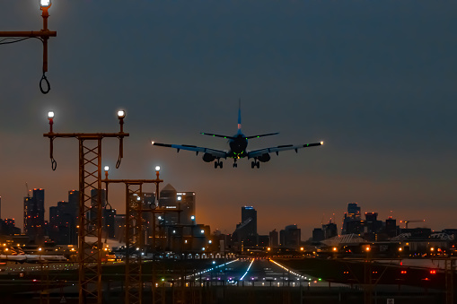 London City Airport with Canary Wharf in background