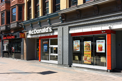 Ottawa, Canada - April 16, 2023: The infamous McDonald's restaurant on Rideau Street announced it will be closing this spring.  It was once open 24 hours but decided to close at 10 pm due to frequent occurrences of trouble in the late night hours.