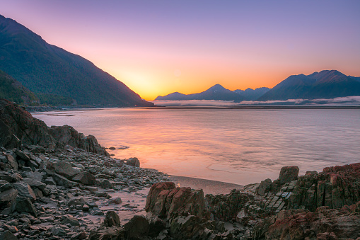 View of sunrise at Beluga point near Anchorage, Alaska.