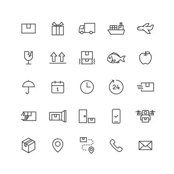 Vector illustration of Shipping-related line art icon set