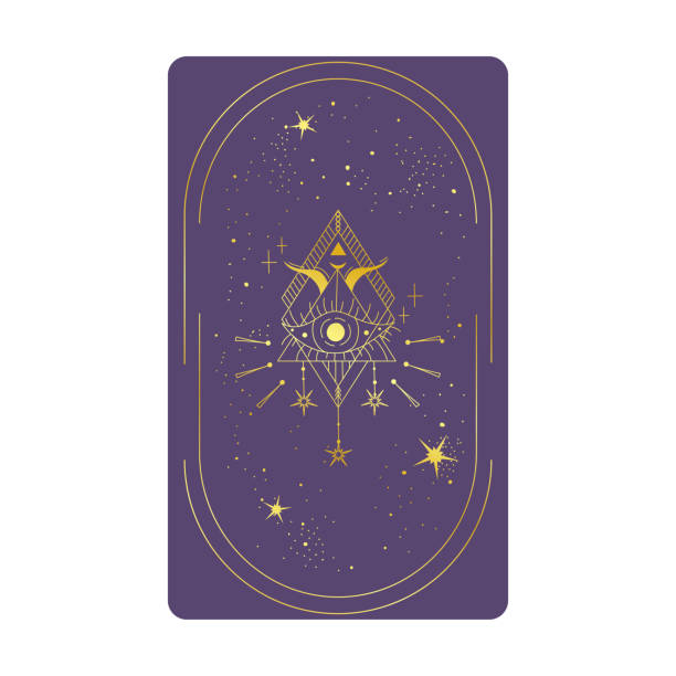 istock Tarot card gold with mystic eye pyramid in frame isolated. Boho esoteric tarot card with eye and star. Vector illustration. Sacred geometry celestial triangle 1482704343