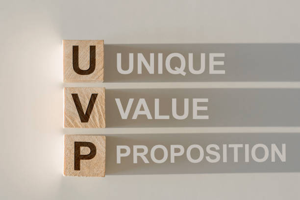 istock Wooden cubes building word UVP - abbreviation Unique Value Proposition on light background. 1482704634