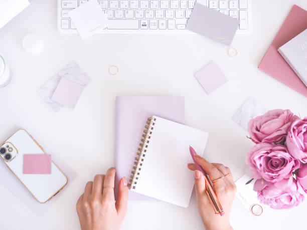 istock Feminine PC desk, workspace, female hands 1482706391