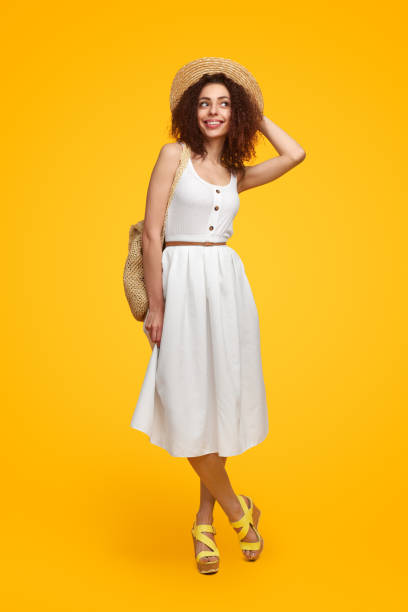 istock Charming woman in summer outfit in studio 1482706466