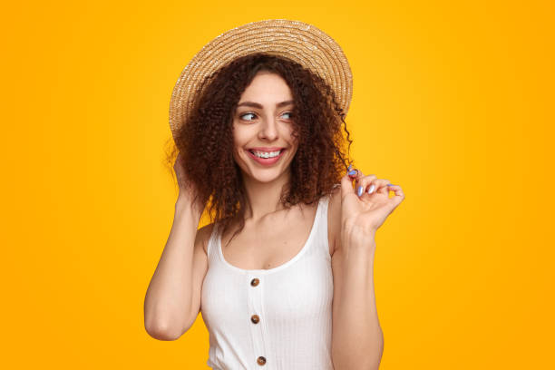 istock Charming woman in straw hat in studio 1482706471