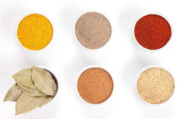 istock Different spices in bowls isolated on white background. 148271007