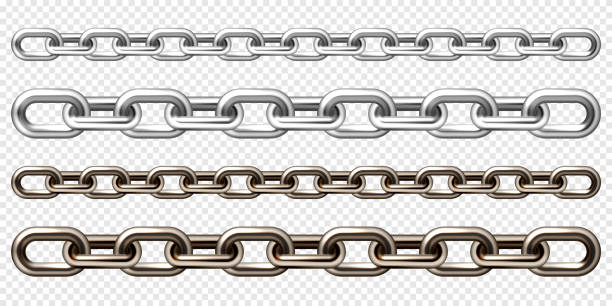 istock Realistic silver and brown metal chain with old rusty links. Heavy steel chain for industrial use. Vector illustration 1482713932