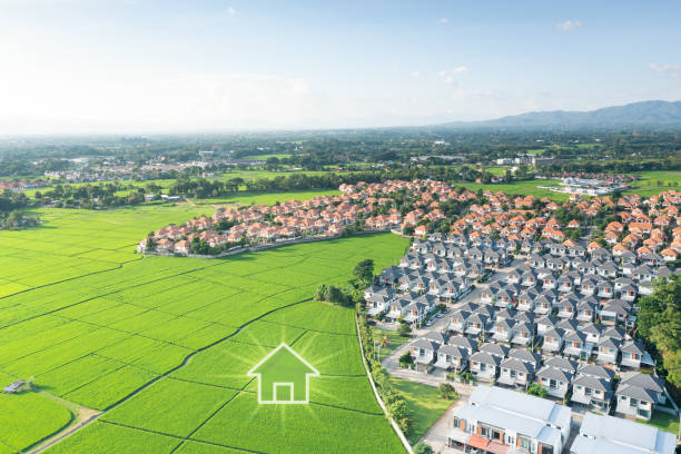 istock Green fields and dream house in aerial view. 1482714254