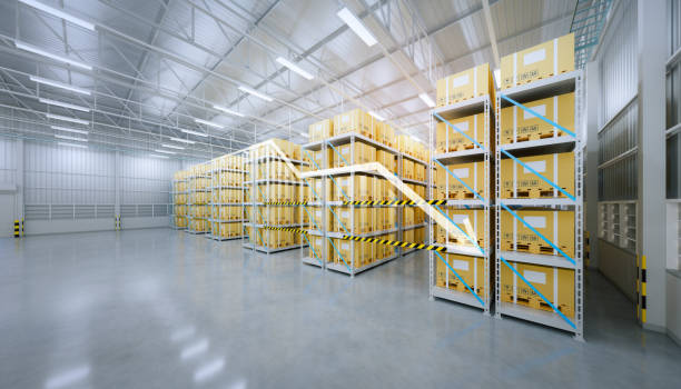 istock 3d rendering of warehouse or distribution center with concept. 1482714258