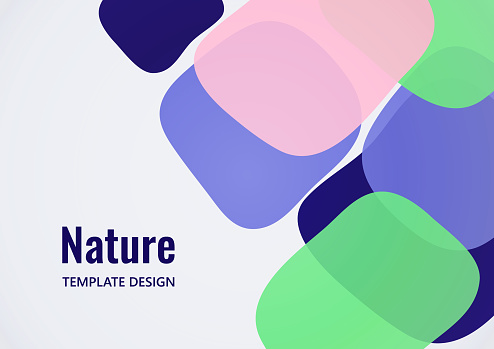 Geometric composition with a transparent overlay of colored rounded, square shapes. Vector illustration.