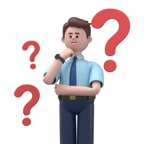 istock 3D Illustration of smiling Asian man Felix doubts and questioning everything,by some question mark. 3D rendering on white background. 1482716824