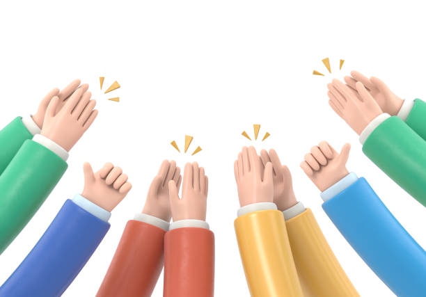 Cartoon Gesture Icon Mockup.Human hands clapping. applaud hands. 3D rendering on white background. Cartoon Gesture Icon Mockup.Human hands clapping. applaud hands. 3D rendering on white background. slapstick comedy stock pictures, royalty-free photos & images