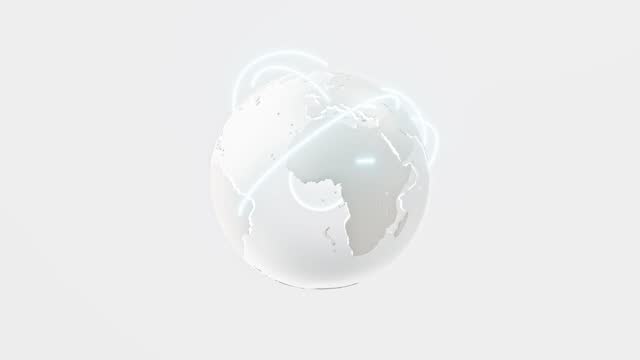 Earth globe white translucent on white background. Growing Network Over The Earth Animation Seamless Loop and Green Screen. Location point marker of shipment or Network concept.