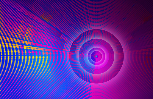 Neon Colored background with concentric circles and zoom effect