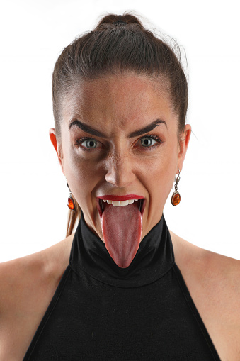 Evil Woman sticking out tongue and laughing